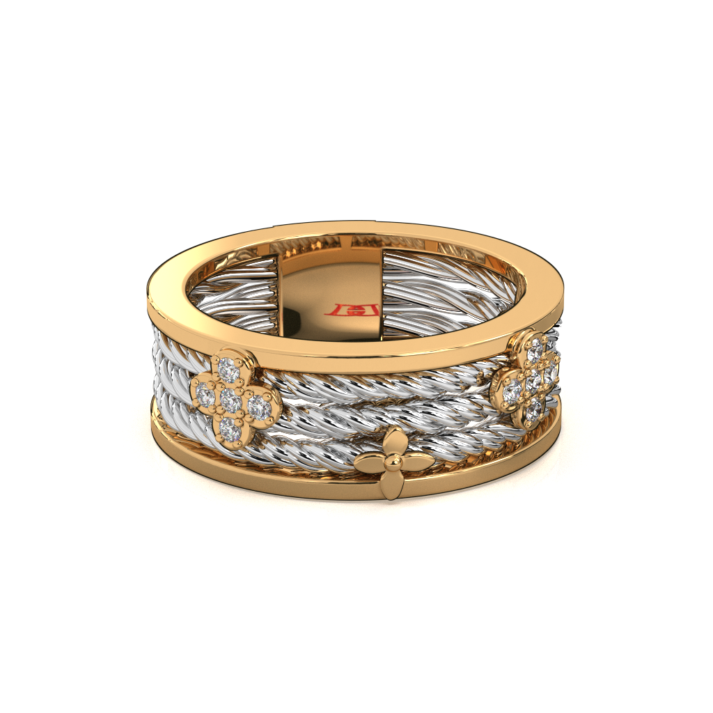 925 Sterling Silver Gold Plated Diamond Band Ring, Two Tone Unisex Promise Ring