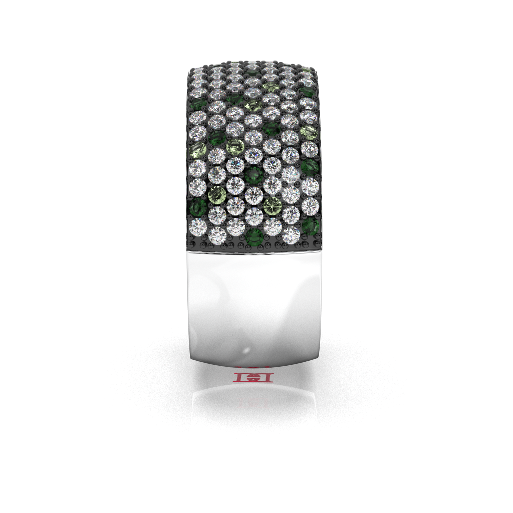 Sterling Silver Green & White Diamond Pave Band Ring, Unisex