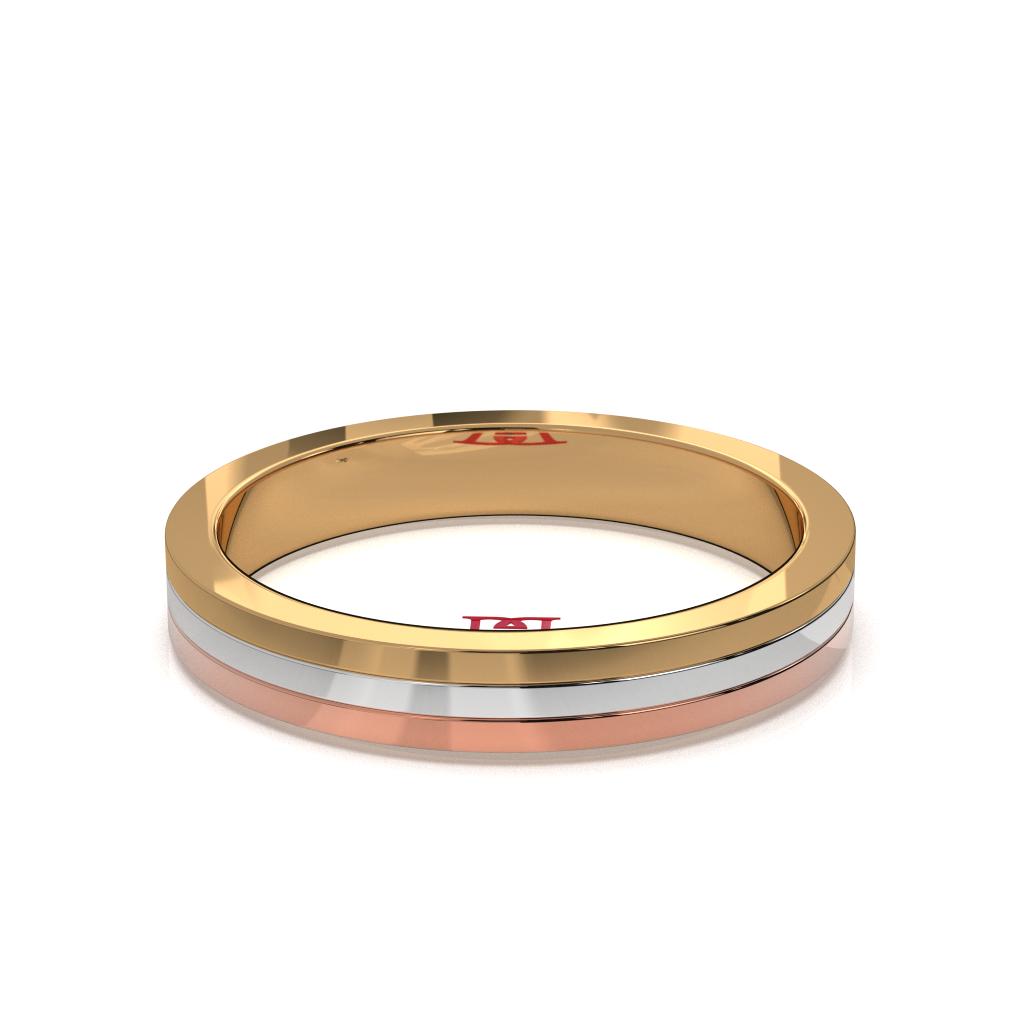 Tricolor Silver Band Ring | Minimalist Stackable Wedding Band