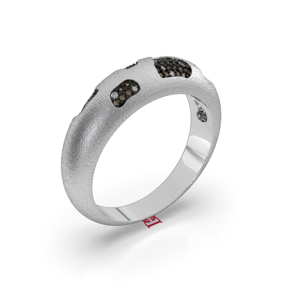 Black & Brown Diamond Sterling Silver Band Ring, Modern Unisex Design