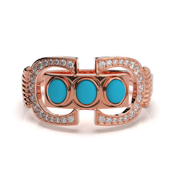 Rose Gold Turquoise Opal Ring | 925 Sterling Silver Diamond Statement Band