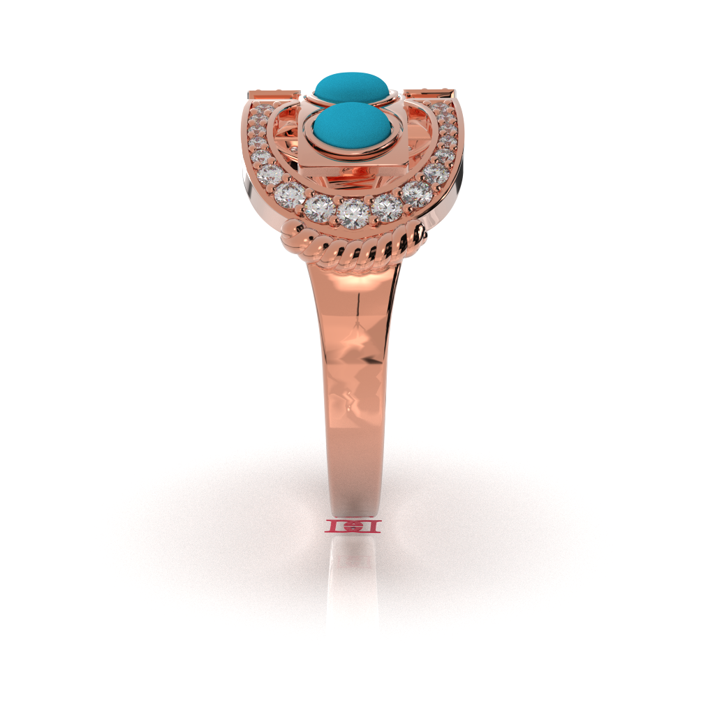 Rose Gold Turquoise Opal Ring | 925 Sterling Silver Diamond Statement Band