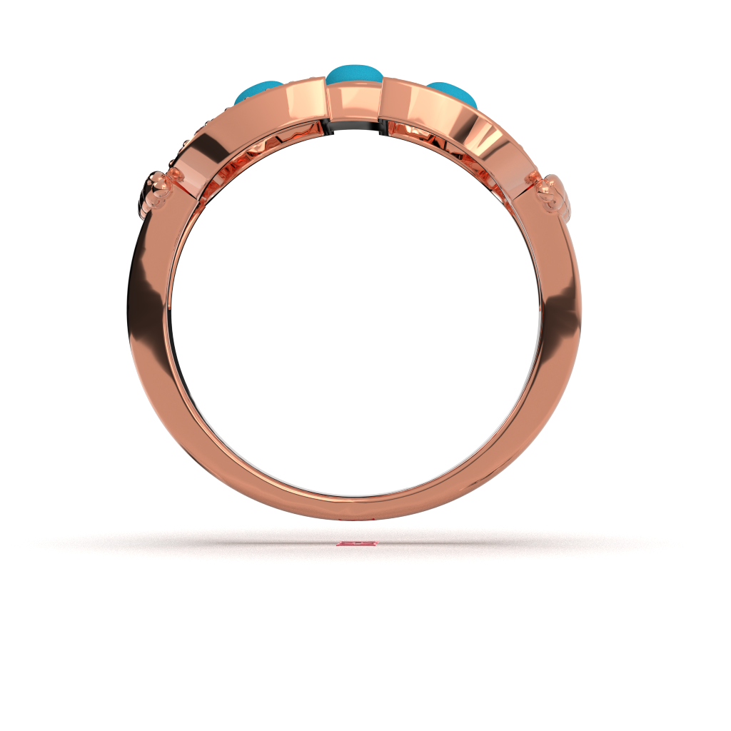 Rose Gold Turquoise Opal Ring | 925 Sterling Silver Diamond Statement Band