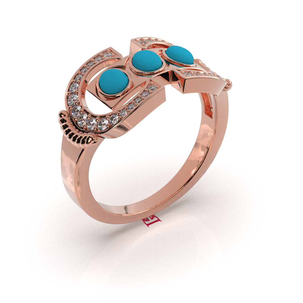 Rose Gold Turquoise Opal Ring | 925 Sterling Silver Diamond Statement Band
