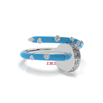 Sterling Silver Open Wrap Ring: Blue Enamel with Diamond Accents