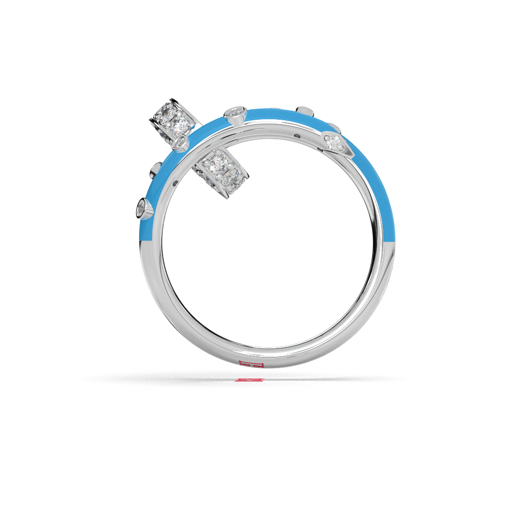 Sterling Silver Open Wrap Ring: Blue Enamel with Diamond Accents