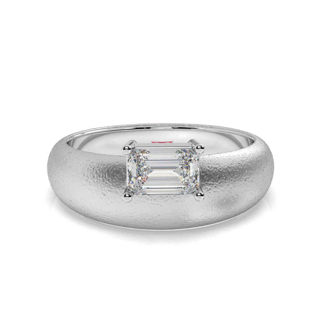 925 Sterling Silver Emerald Cut Diamond Ring Textured Matte Band Minimalist Luxury Engagement Ring