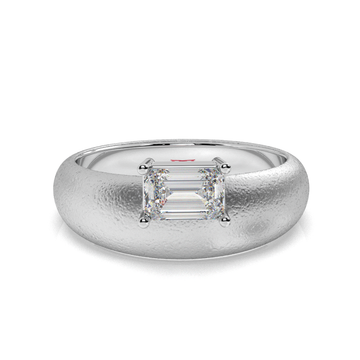 925 Sterling Silver Emerald Cut Diamond Ring Textured Matte Band Minimalist Luxury Engagement Ring