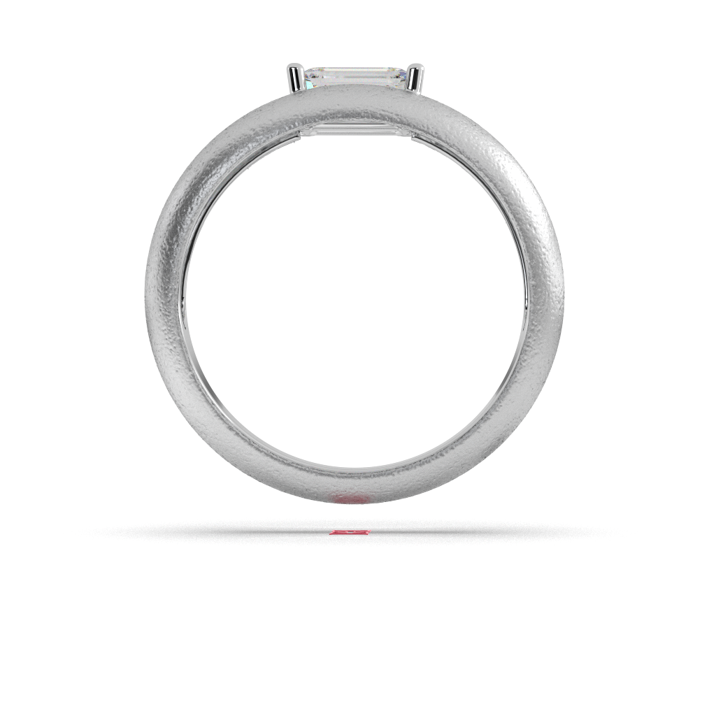 925 Sterling Silver Emerald Cut Diamond Ring Textured Matte Band Minimalist Luxury Engagement Ring