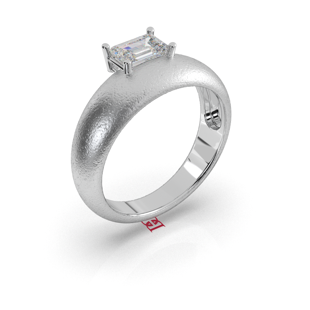 925 Sterling Silver Emerald Cut Diamond Ring Textured Matte Band Minimalist Luxury Engagement Ring