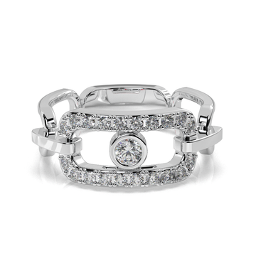 925 Sterling Silver Modern Link Diamond Ring, Bezel Set Statement Ring