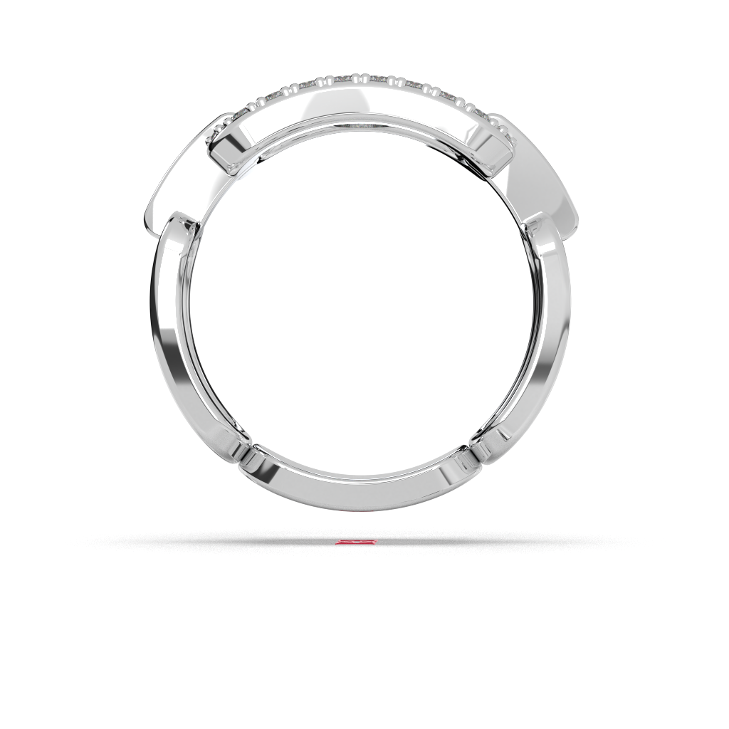 925 Sterling Silver Modern Link Diamond Ring, Bezel Set Statement Ring
