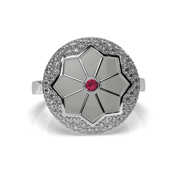 Octavia Halo Medallion Ring with Ruby Center & Diamond Pavé