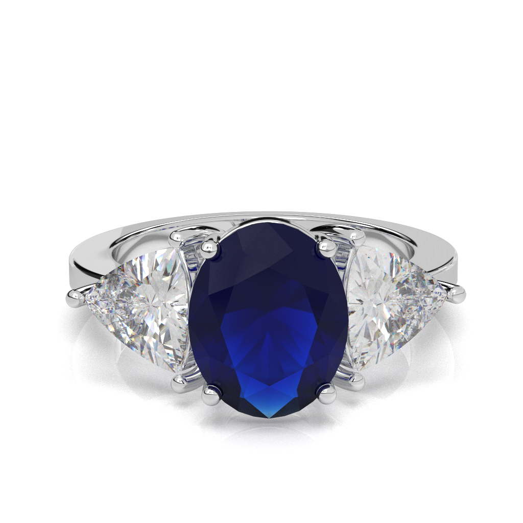 Oval Blue Sapphire Ring, Diamond Accent, Sterling Silver Engagement