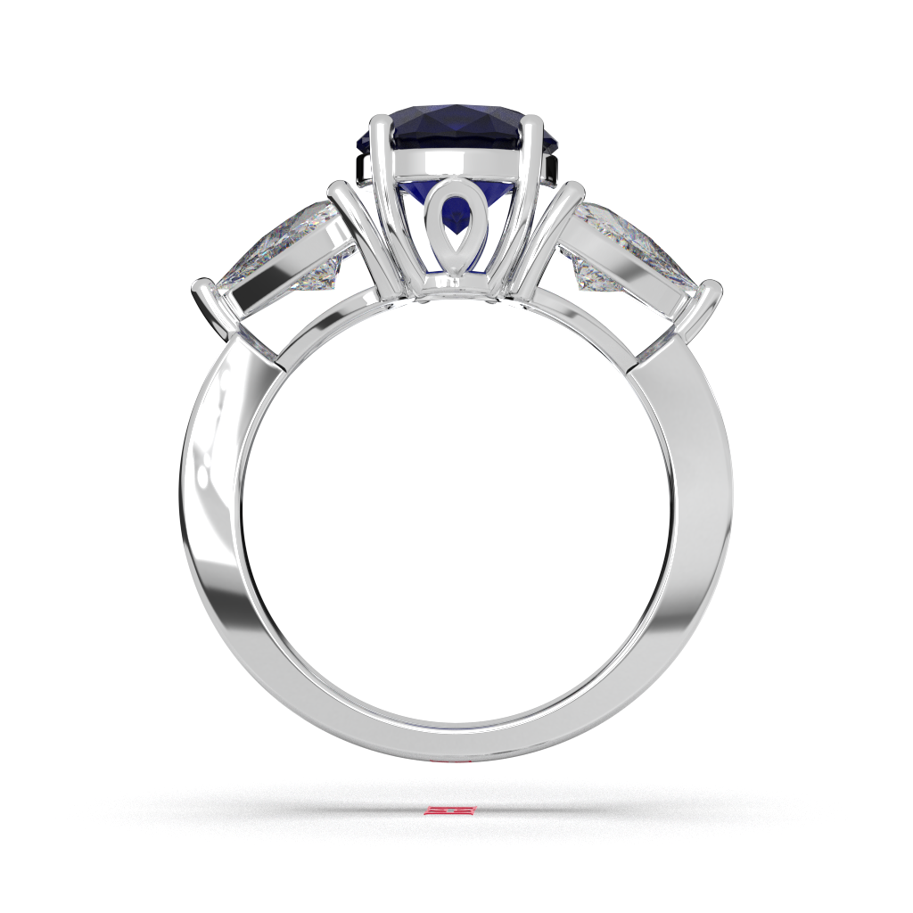 Oval Blue Sapphire Ring, Diamond Accent, Sterling Silver Engagement