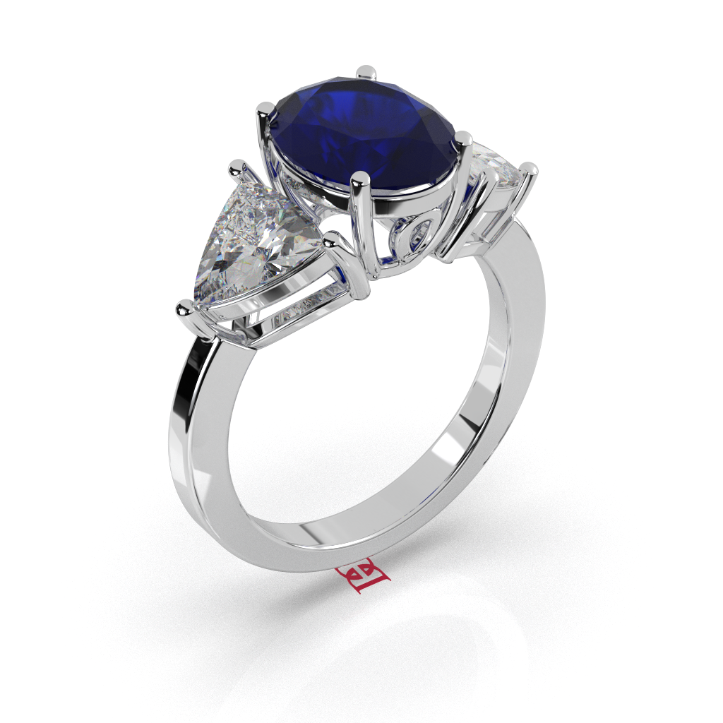 Oval Blue Sapphire Ring, Diamond Accent, Sterling Silver Engagement