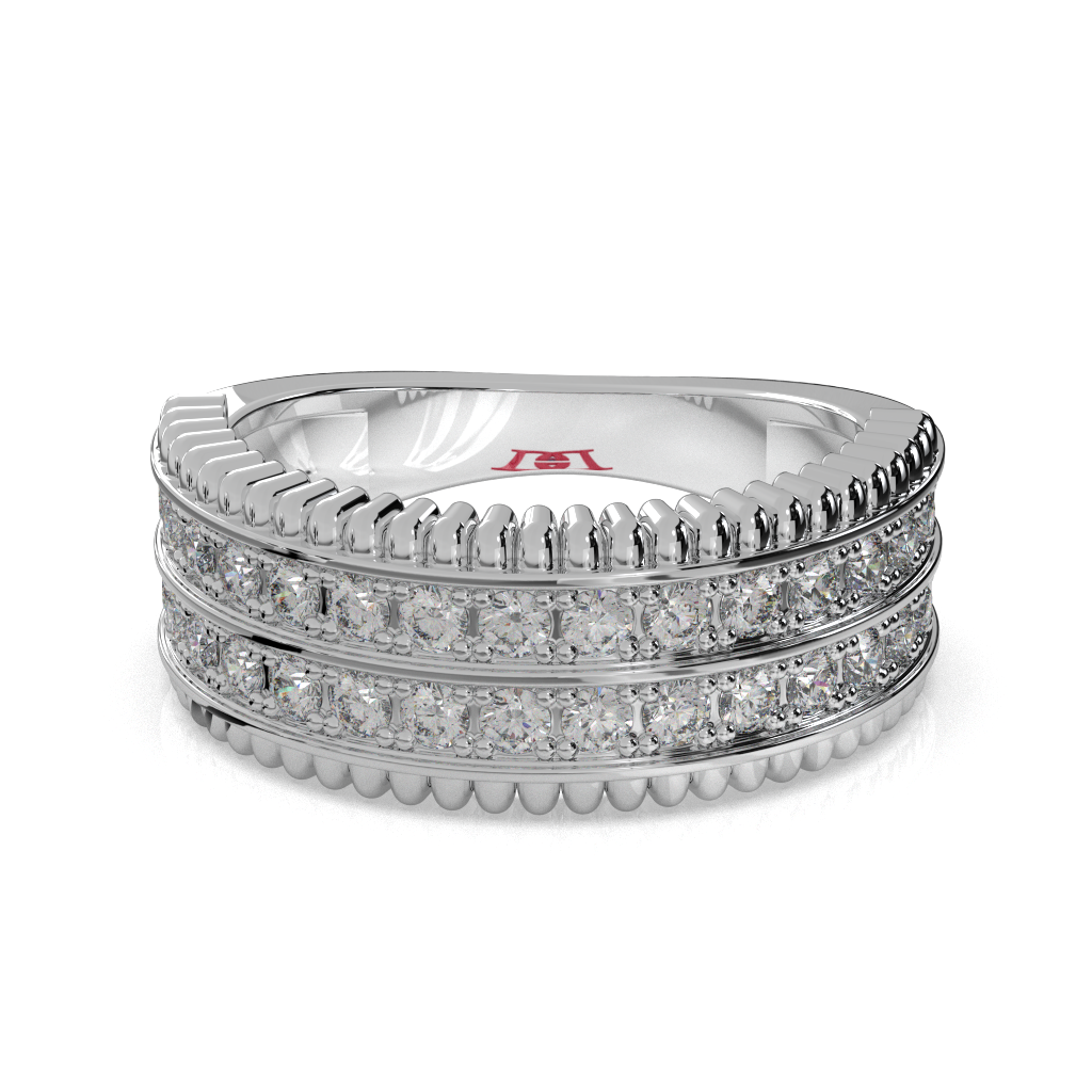 925 Sterling Silver Diamond Band Ring Triple Row Luxury Statement Wedding Ring