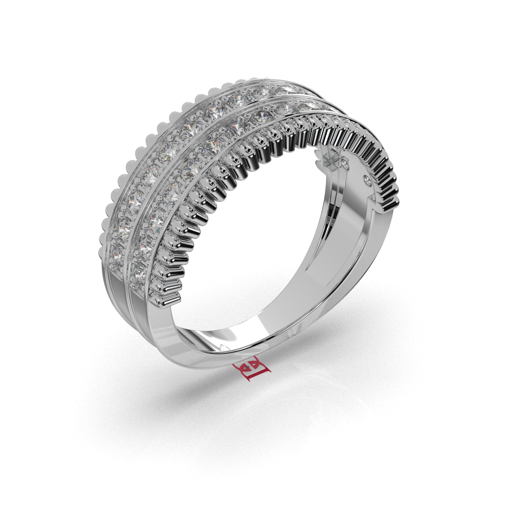 925 Sterling Silver Diamond Band Ring Triple Row Luxury Statement Wedding Ring