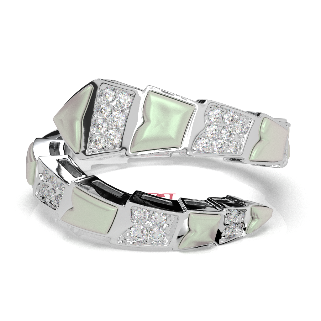 White Pearl Diamond 925 Sterling Silver Band Ring, Modern Geometric Design