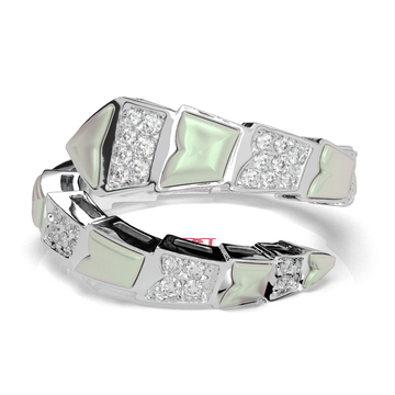 White Pearl Diamond 925 Sterling Silver Band Ring, Modern Geometric Design