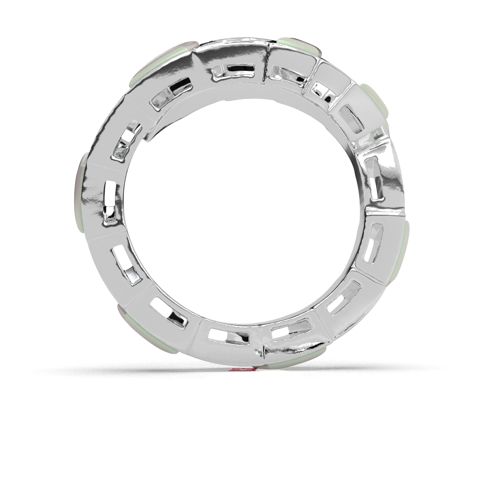 White Pearl Diamond 925 Sterling Silver Band Ring, Modern Geometric Design
