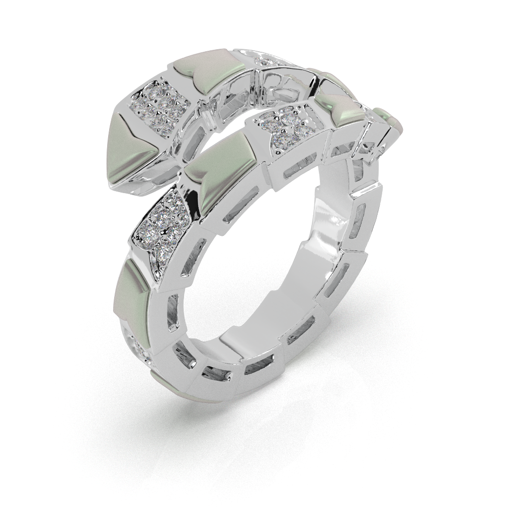 White Pearl Diamond 925 Sterling Silver Band Ring, Modern Geometric Design