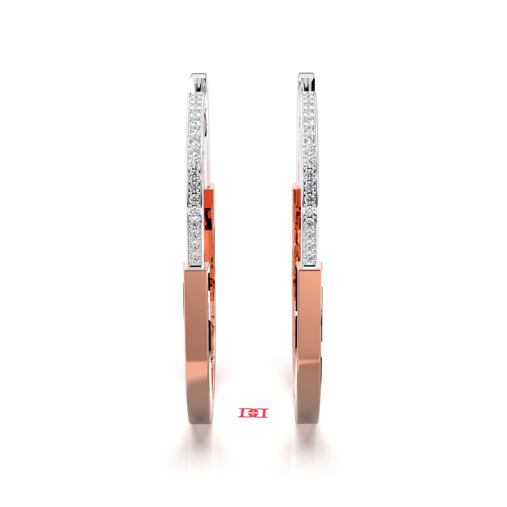 Two-Tone Sterling Silver Hoop Earrings: Rose Gold & Diamond Simulant