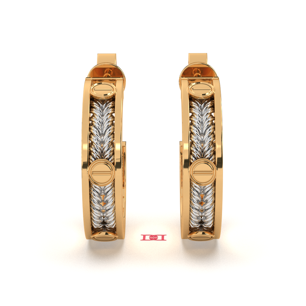 Gold Plated Braided Hoop Earrings, 925 Sterling Silver, Diamond Accent