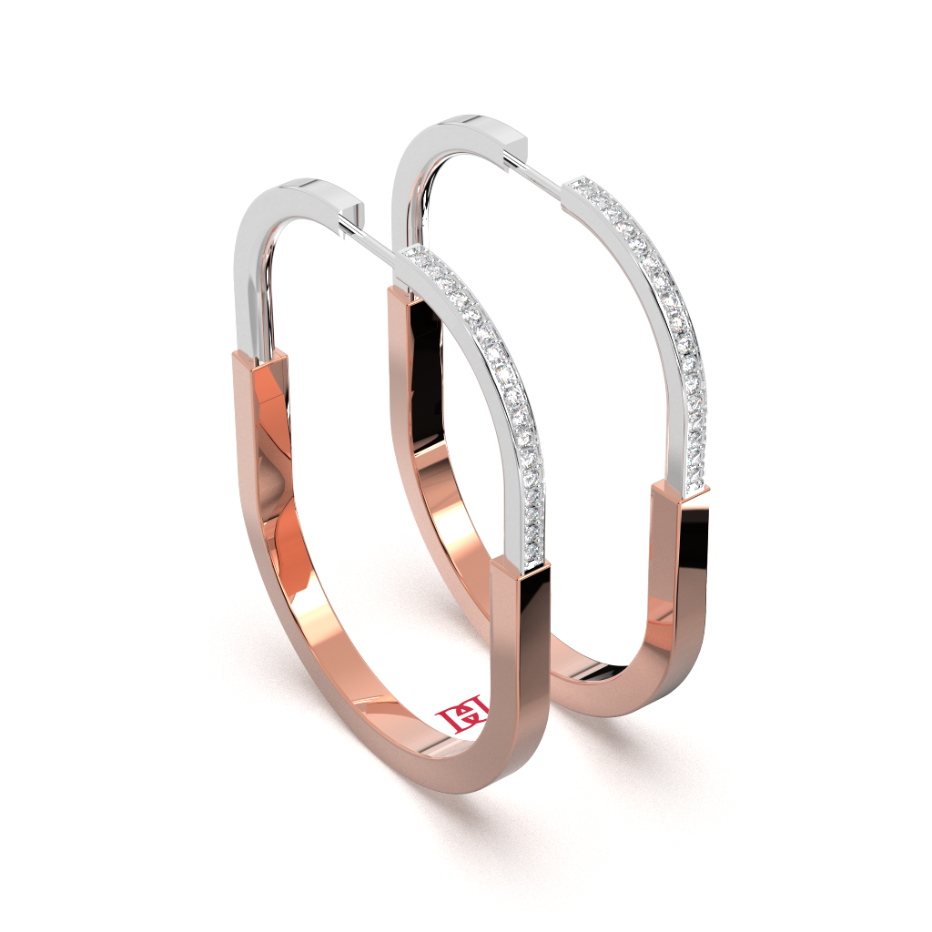 Two-Tone Sterling Silver Hoop Earrings: Rose Gold & Diamond Simulant