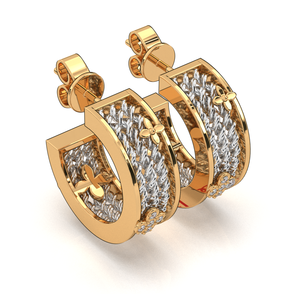 Sterling Silver Rope Hoop Earrings, Clover Diamond Accent