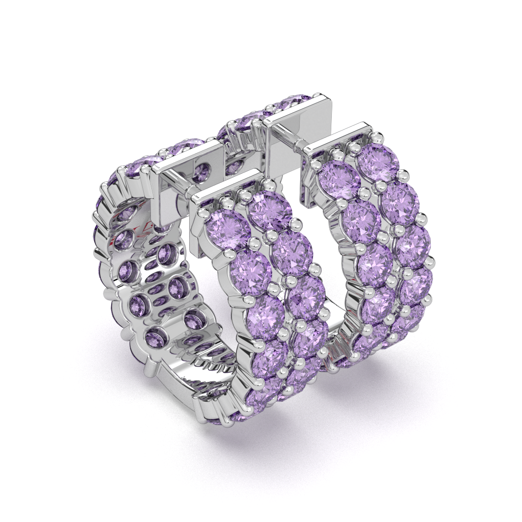 Sterling Silver Lavender Diamond Pave Earrings, Wide Band Statement Jewelry