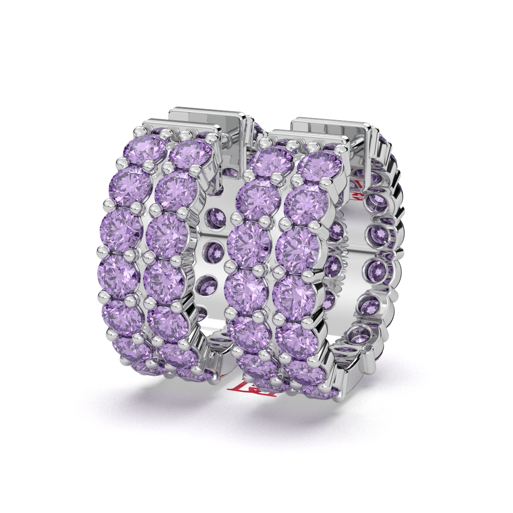 Sterling Silver Lavender Diamond Pave Earrings, Wide Band Statement Jewelry
