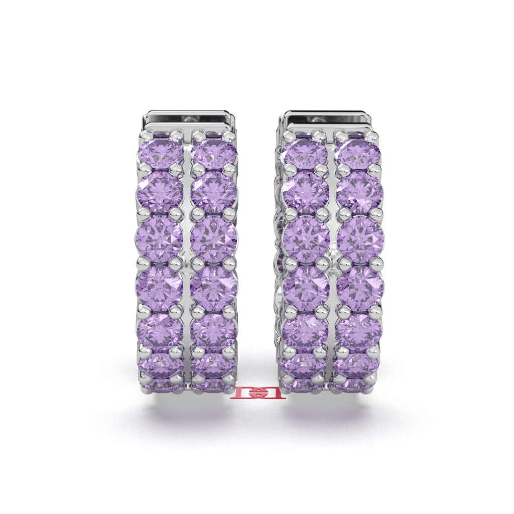 Sterling Silver Lavender Diamond Pave Earrings, Wide Band Statement Jewelry