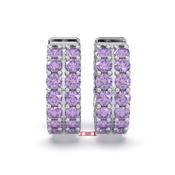 Sterling Silver Lavender Diamond Pave Earrings, Wide Band Statement Jewelry