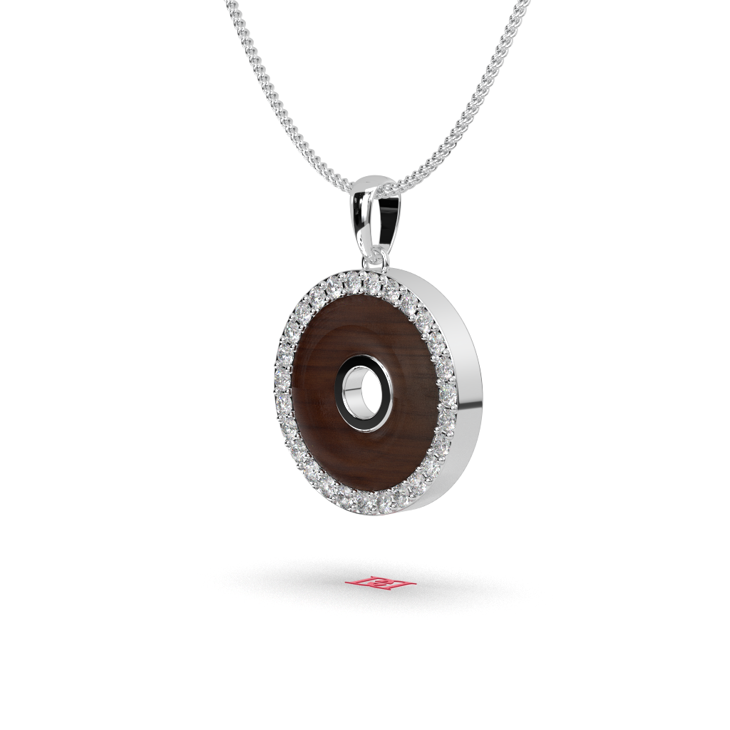 925 silver Round Wood Inlay Halo Necklace, 925 Sterling Silver Pendant,  Circle Necklace, Minimalist Luxury Jewelry, Gift for Her