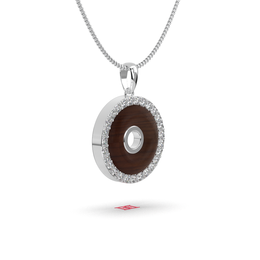 925 silver Round Wood Inlay Halo Necklace, 925 Sterling Silver Pendant,  Circle Necklace, Minimalist Luxury Jewelry, Gift for Her