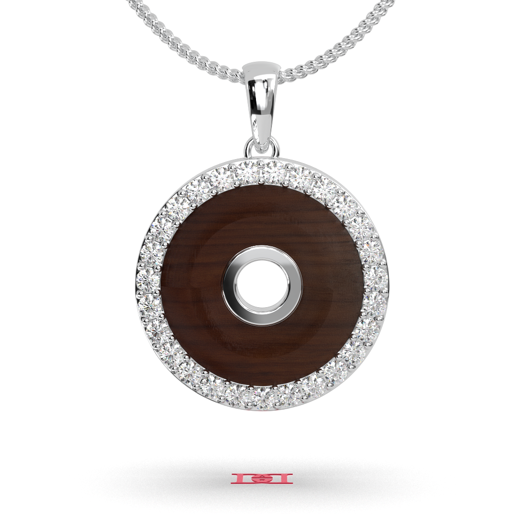 925 silver Round Wood Inlay Halo Necklace, 925 Sterling Silver Pendant,  Circle Necklace, Minimalist Luxury Jewelry, Gift for Her
