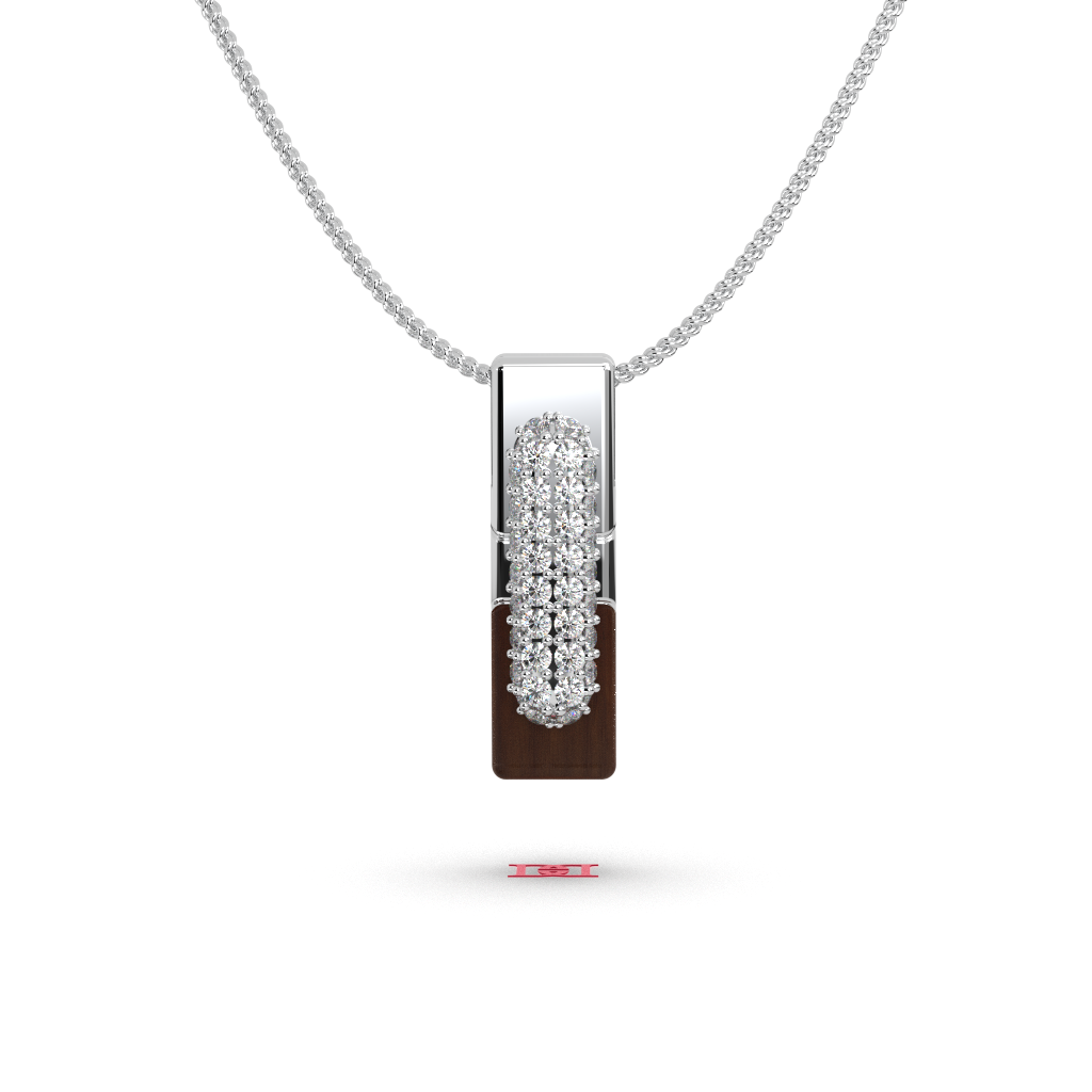 925 Silver Wooden Pendant, Modern Luxury Statement Jewelry