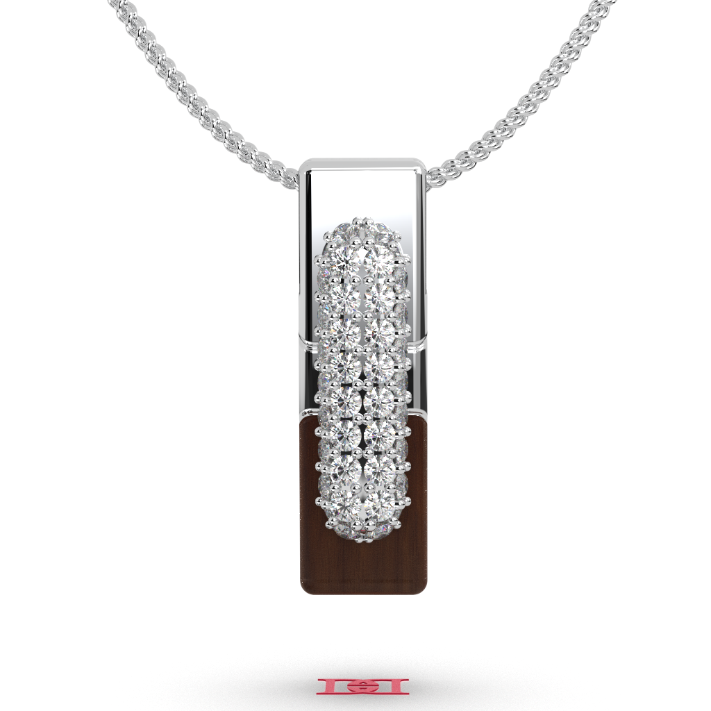 925 Silver Wooden Pendant, Modern Luxury Statement Jewelry