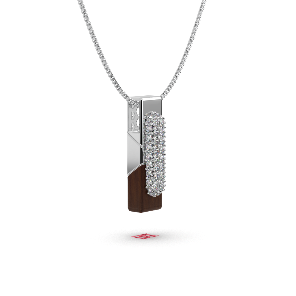 925 Silver Wooden Pendant, Modern Luxury Statement Jewelry