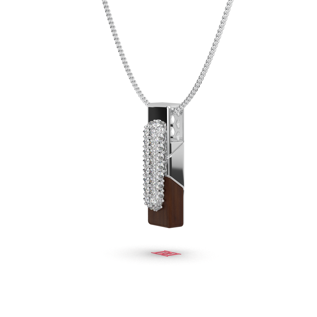 925 Silver Wooden Pendant, Modern Luxury Statement Jewelry