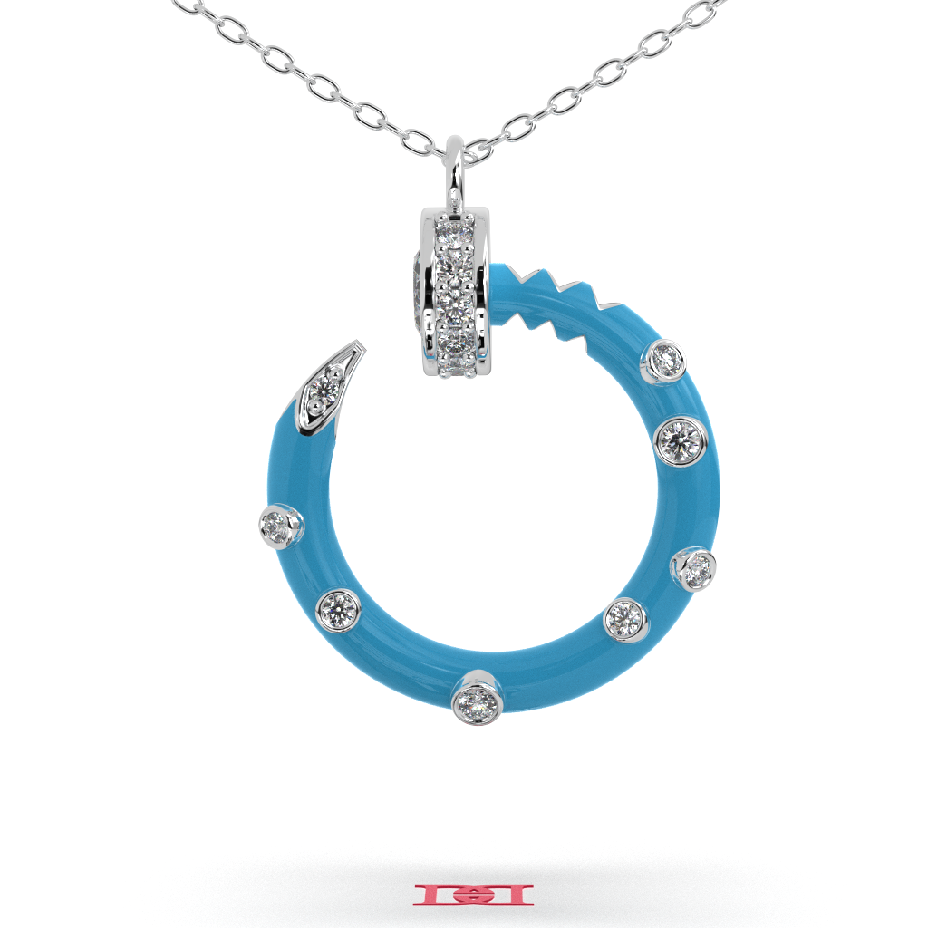 Blue Sterling Silver Circle Pendant Necklace, Modern Statement Jewelry