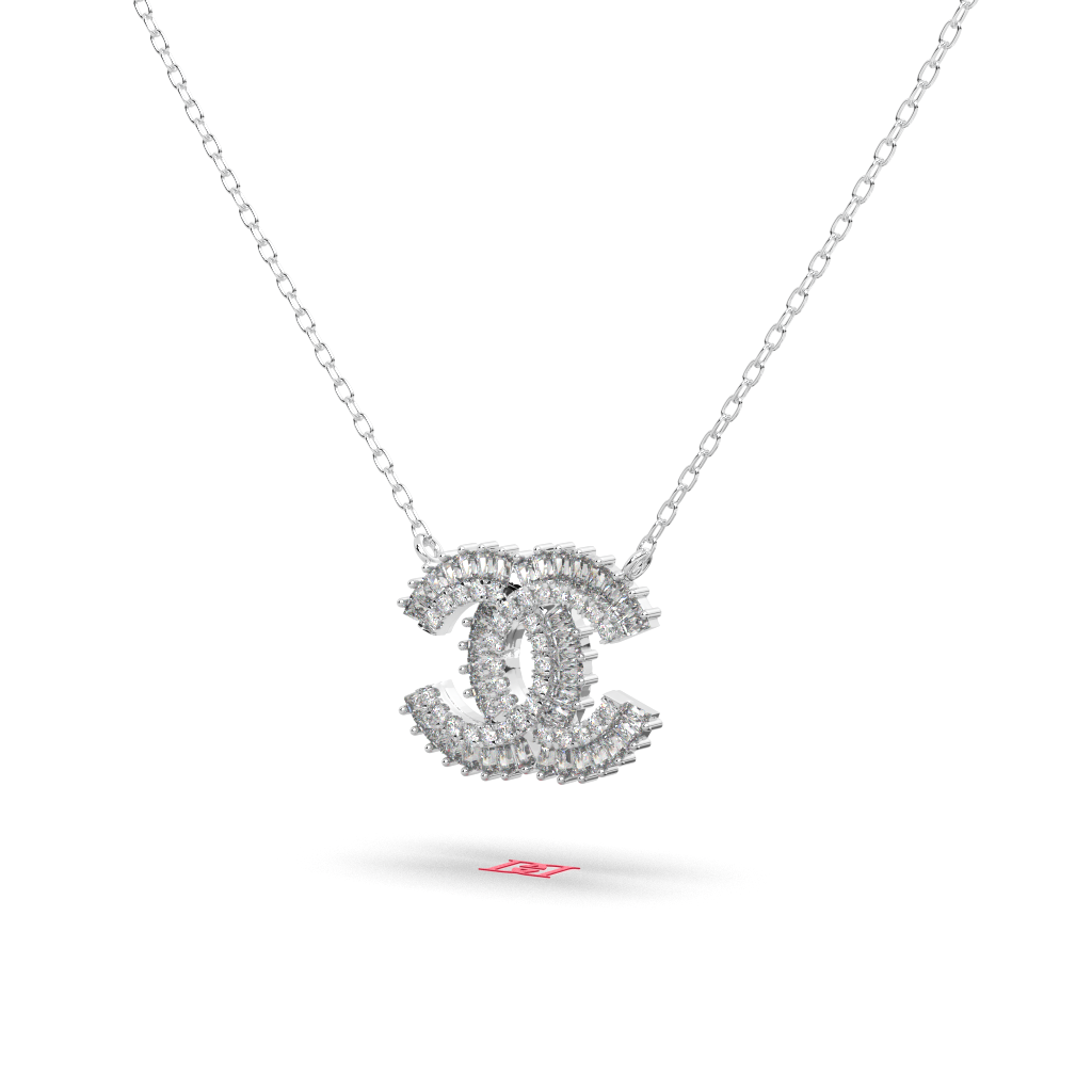 Luxury Silver C Pendant White Color High Polish Mirror Finish Premium Designer Jewelry Elegant Statement Necklace Gift For Her