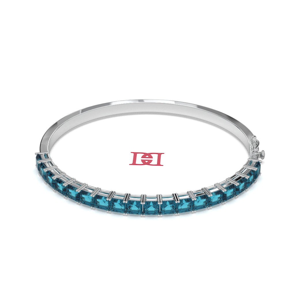 Sterling Silver Tennis Bracelet: Blue Square Stone Bangle