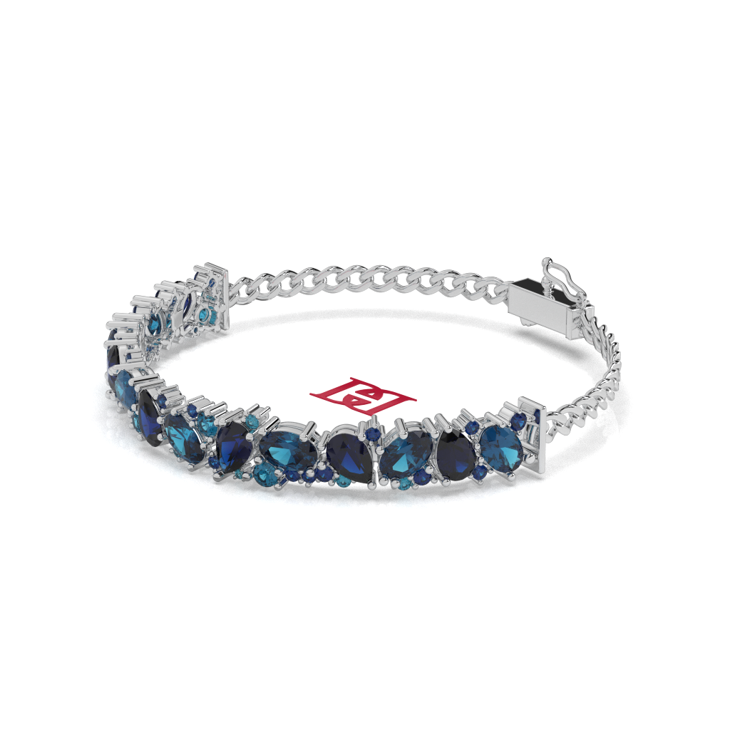 925 Sterling Silver Blue Stone Loose Bracelet Elegant Chain Style Luxury Jewelry