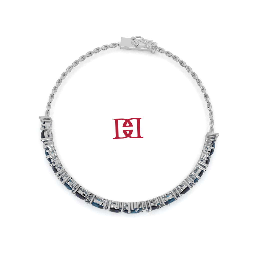 925 Sterling Silver Blue Stone Loose Bracelet Elegant Chain Style Luxury Jewelry