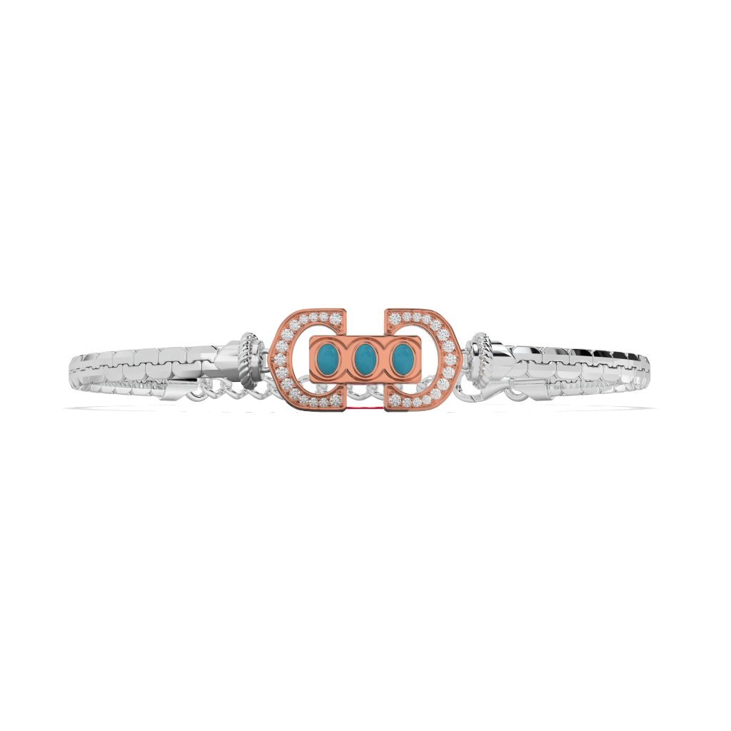 Sterling Silver Turquoise Bracelet with White Stone Accents