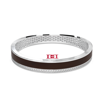 Sterling Silver Wooden Inlay Bangle Bracelet with White Diamond Pavé