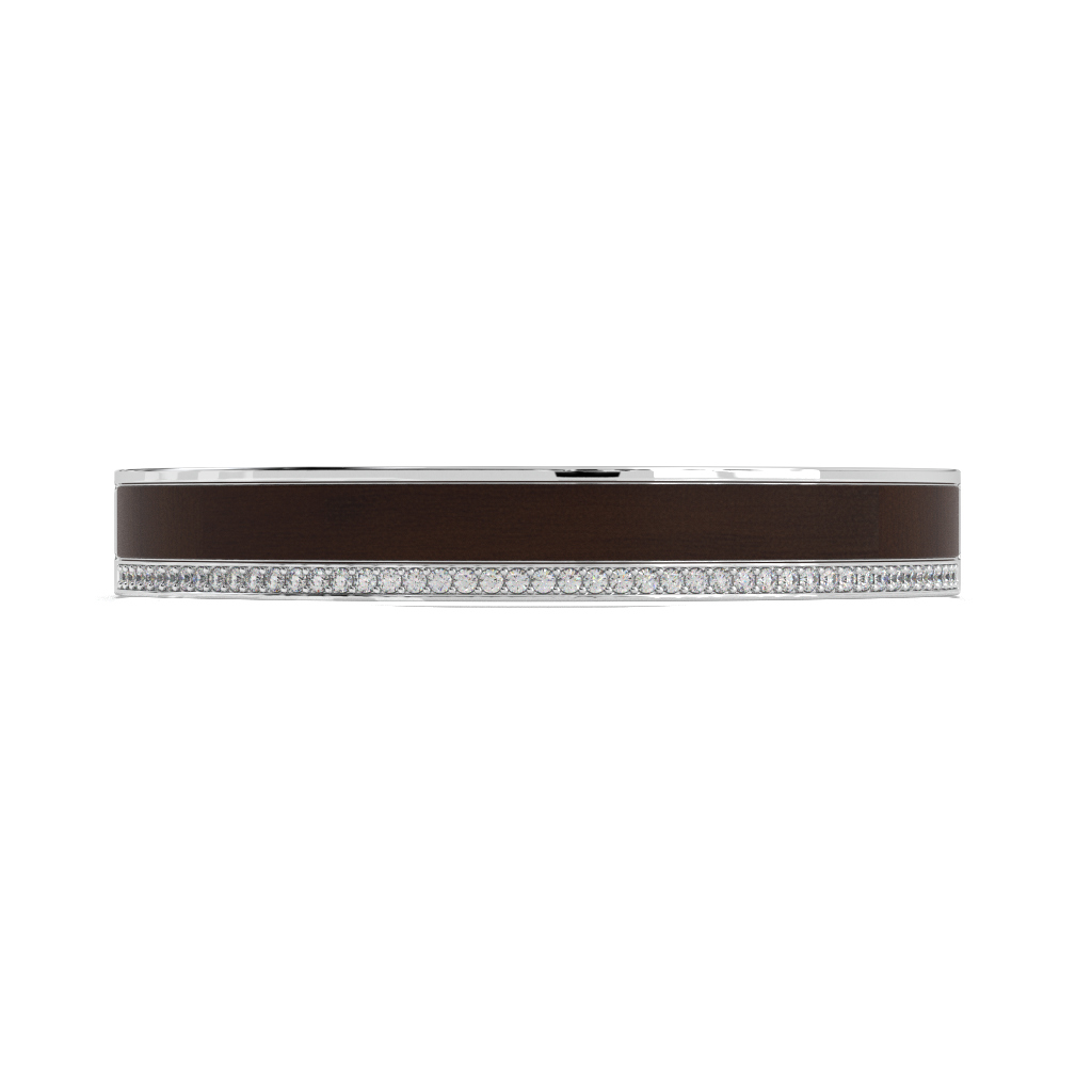 Sterling Silver Wooden Inlay Bangle Bracelet with White Diamond Pavé