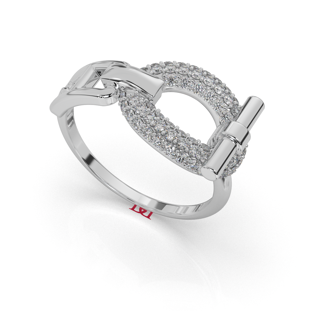 Luxury 925 Silver Diamond, Designer Belt Style Ring, Pavé Diamond Statement Ring, White Gold Look Elegant Fine Jewelry Gift For Her